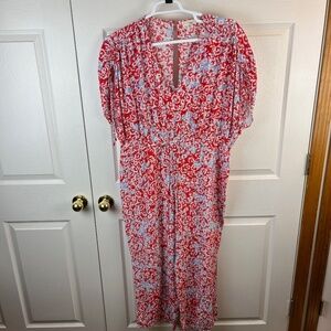 Paloma Blue Short Sleeve Jumpsuit Floral Red Blue